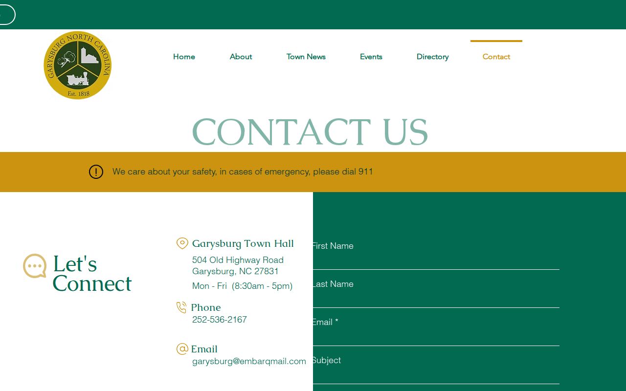 Garysburg criminal records Town Hall contact page