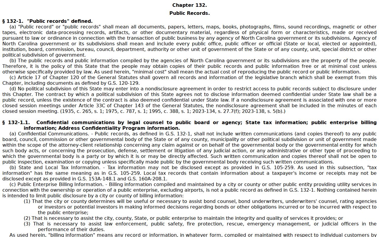 Garysburg criminal records North Carolina Public Records Law