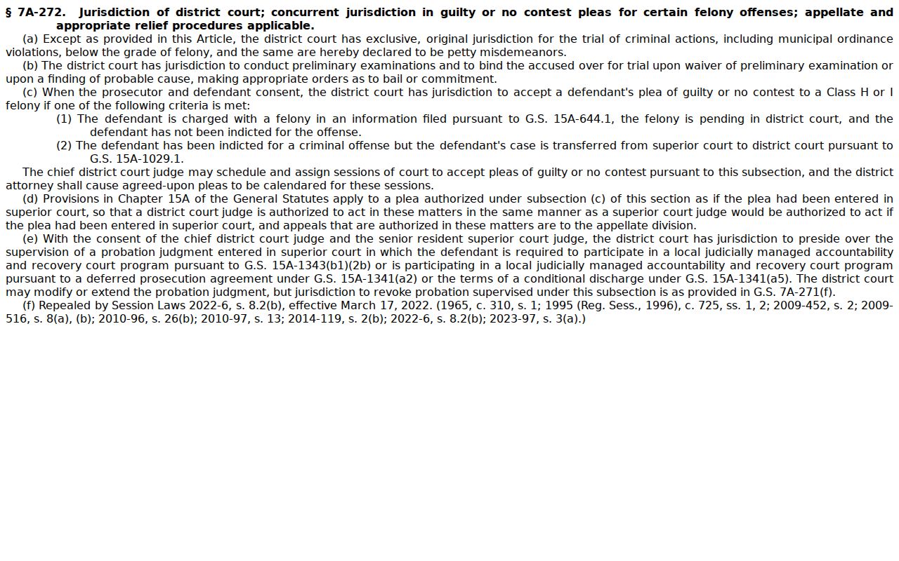 Gaston criminal records District Court jurisdiction statute