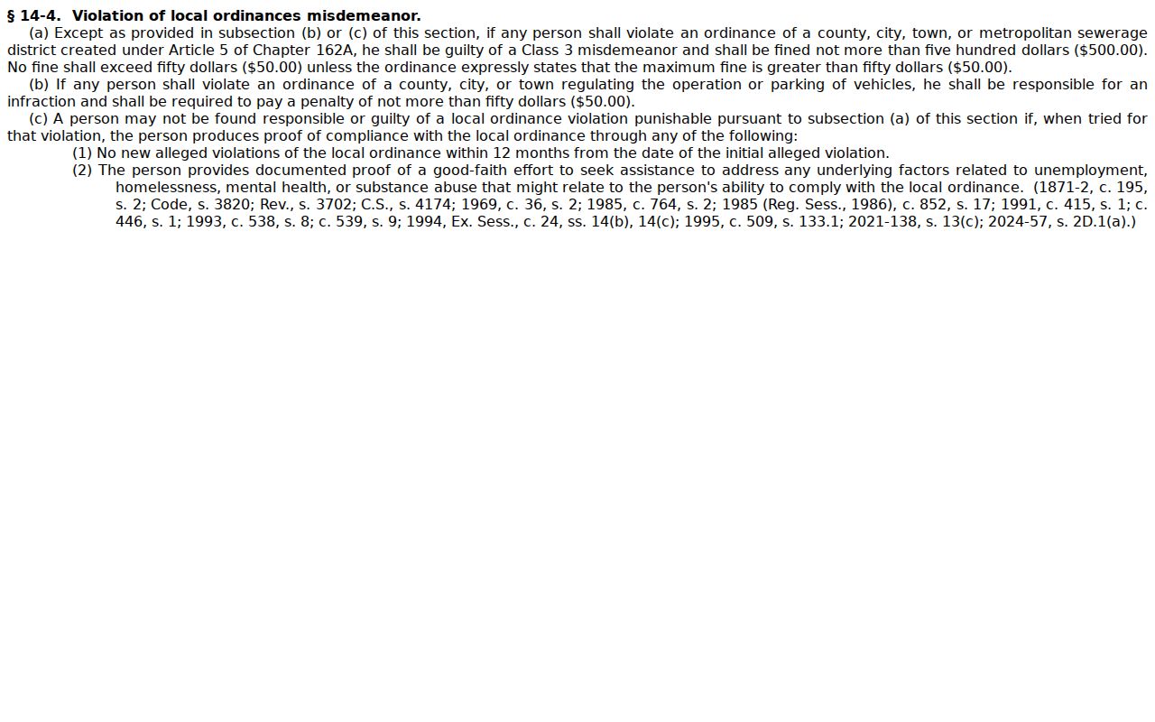 Gaston criminal record rules for municipal ordinance violations