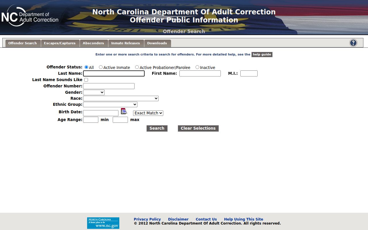 Northampton County arrest records NCDAC offender search form